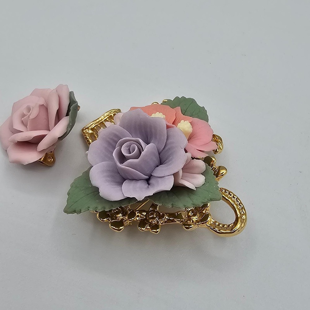 Vtg Porcelain Resin Rose Brooch Lot Victorian Revival Garden Spring Cottagecore - Picture 14 of 14